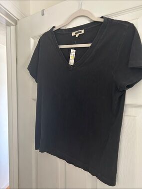 Madewell Black V-Neck Short Sleeve Tee - Washed Black